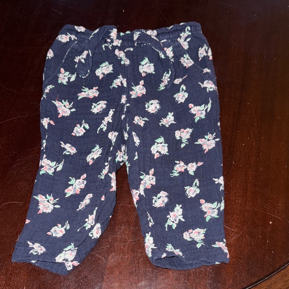 Floral Print Navy Pants 6-12 months